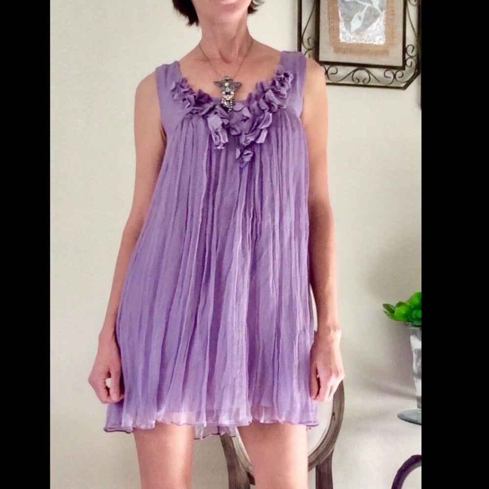 NEW Anthropologie Lavender Silk Tunic Dress Size S